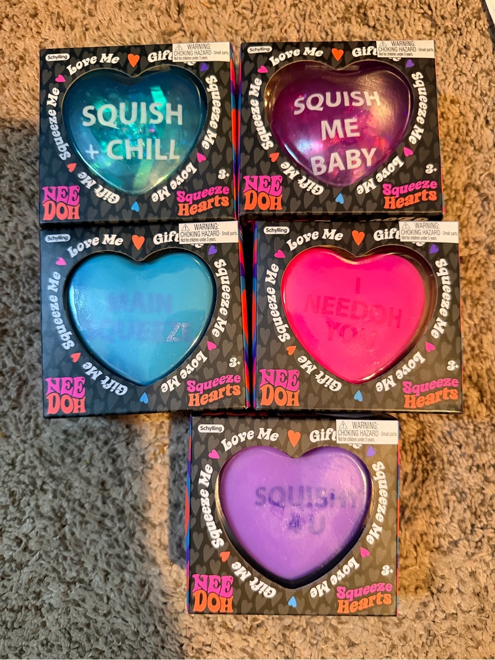 Squeeze Hearts Kids Toy Pack — Pink, Blue, Teal, Purple
